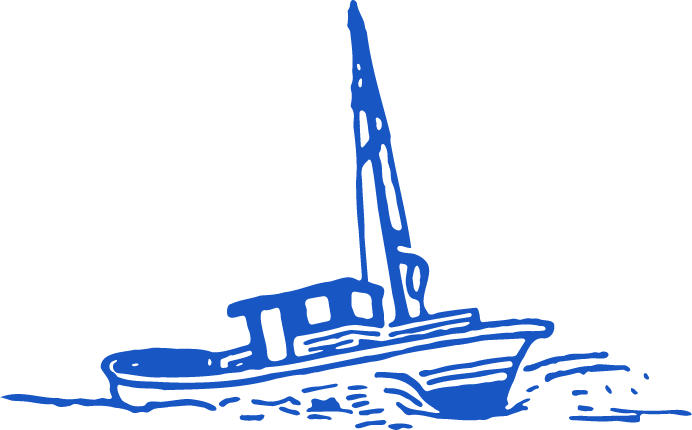 Blue Fishing Boat, out to sea