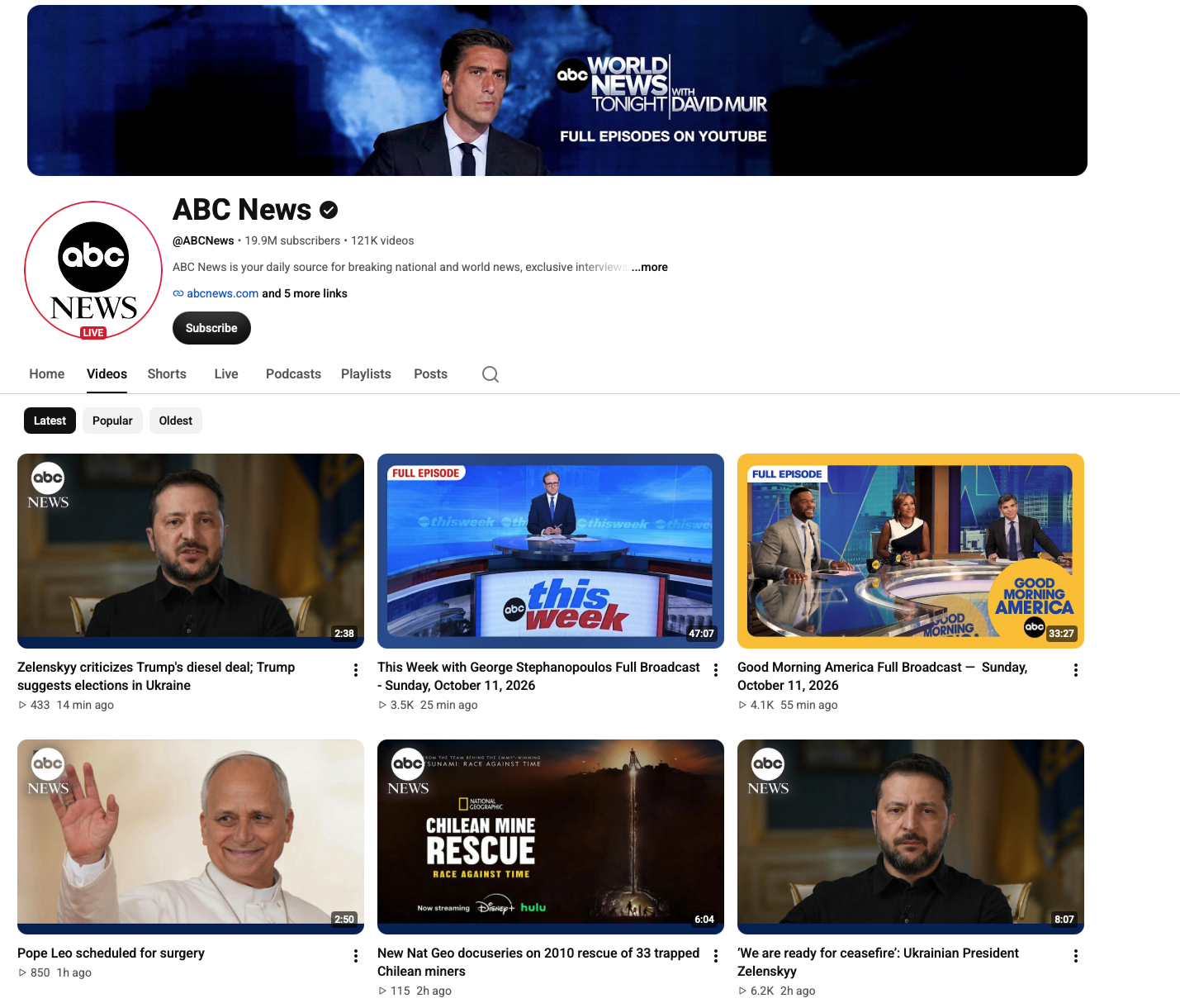 ABC News | YouTube

As part of ABC News' social media team, identified and prioritized key moments from live streaming programming for distribution on YouTube. Produced social-first versions of major interviews, breaking news coverage and standout br