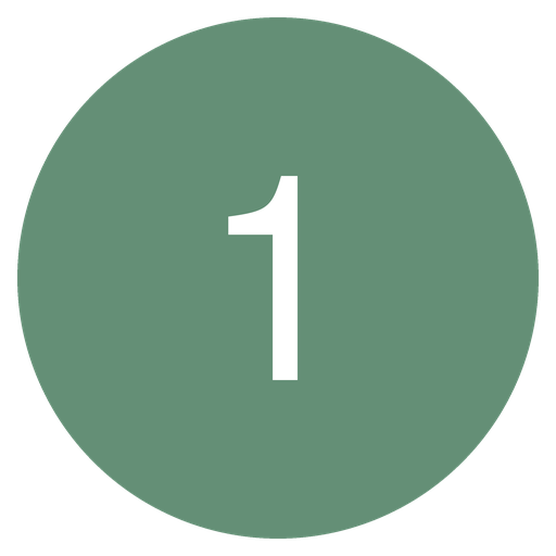 Green circular badge with a white number one in the center.