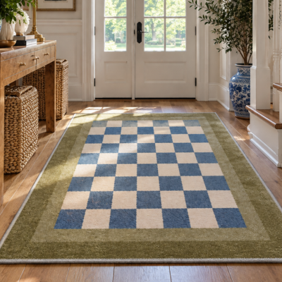 Blue & White Checkerboard Rug | Amazon Entryway Decor