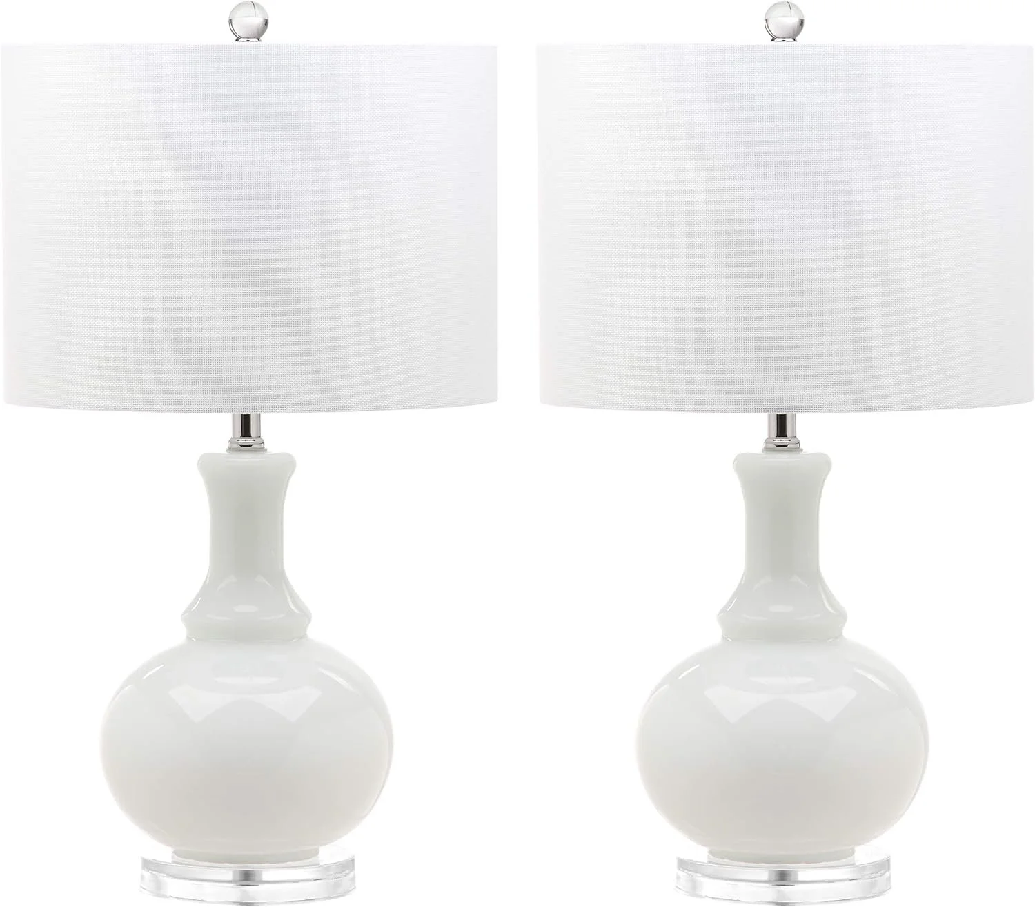 SAFAVIEH Lighting Collection Franny Modern Contemporary White Glass 28-inch Bedroom Living Room Home Office Desk Nightstand Table Lamp Set of 2 (LED Bulbs Included)