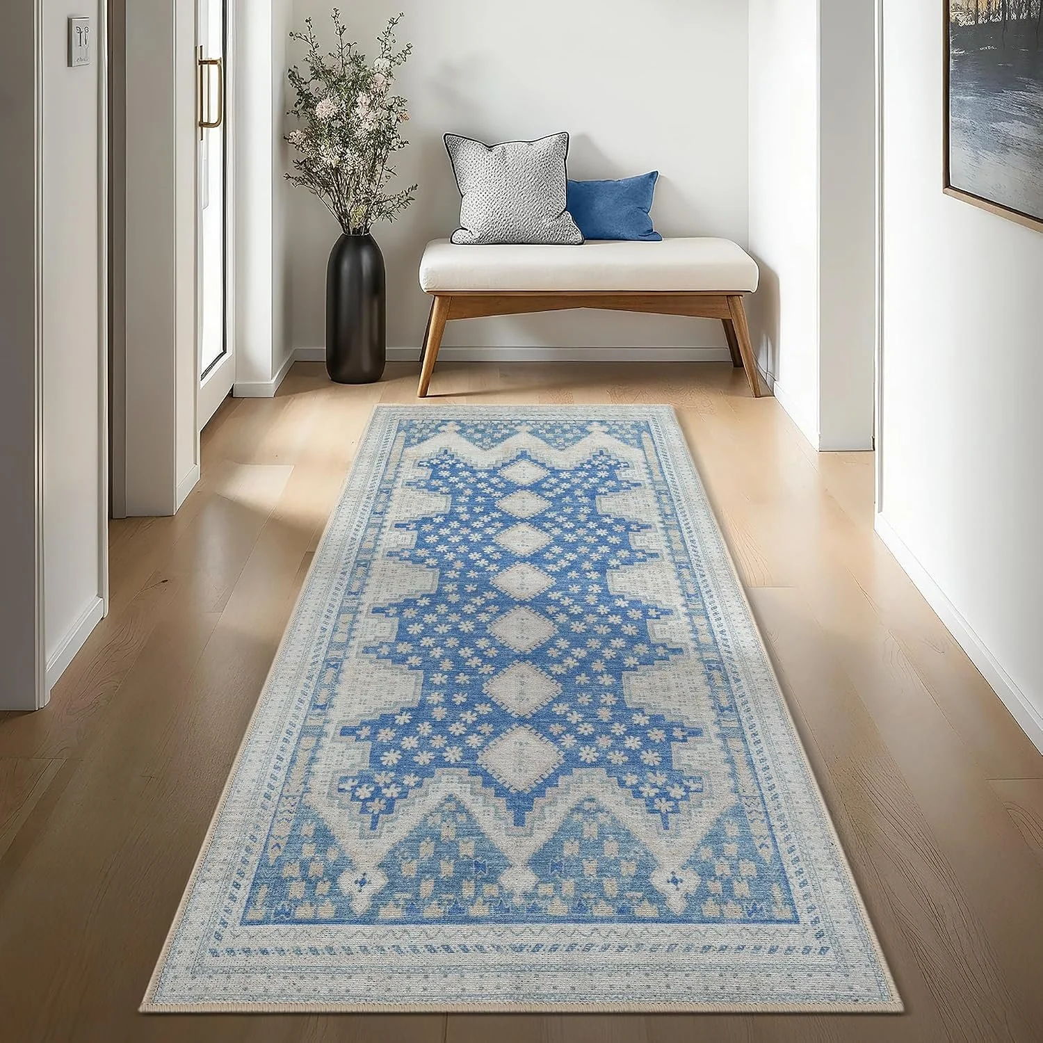 Oushak Runner Rug Hallway 2'5x7' - Traditional Washable Vintage Turkish Pastel Runner Rugs with Rubber Backing
