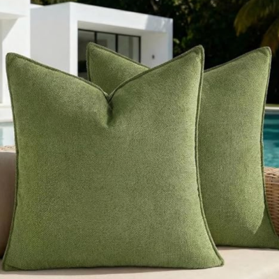 Fancy Homi Set of 1 Water Resistant Soft Chenille Decorative Outdoor Throw Pillow Covers Solid Moss Green Summer Farmhouse Boho Patio Cushion Cases 22x22 