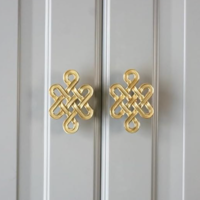 Cabinet Handle Chinese Knot Single Hole Copper Golden