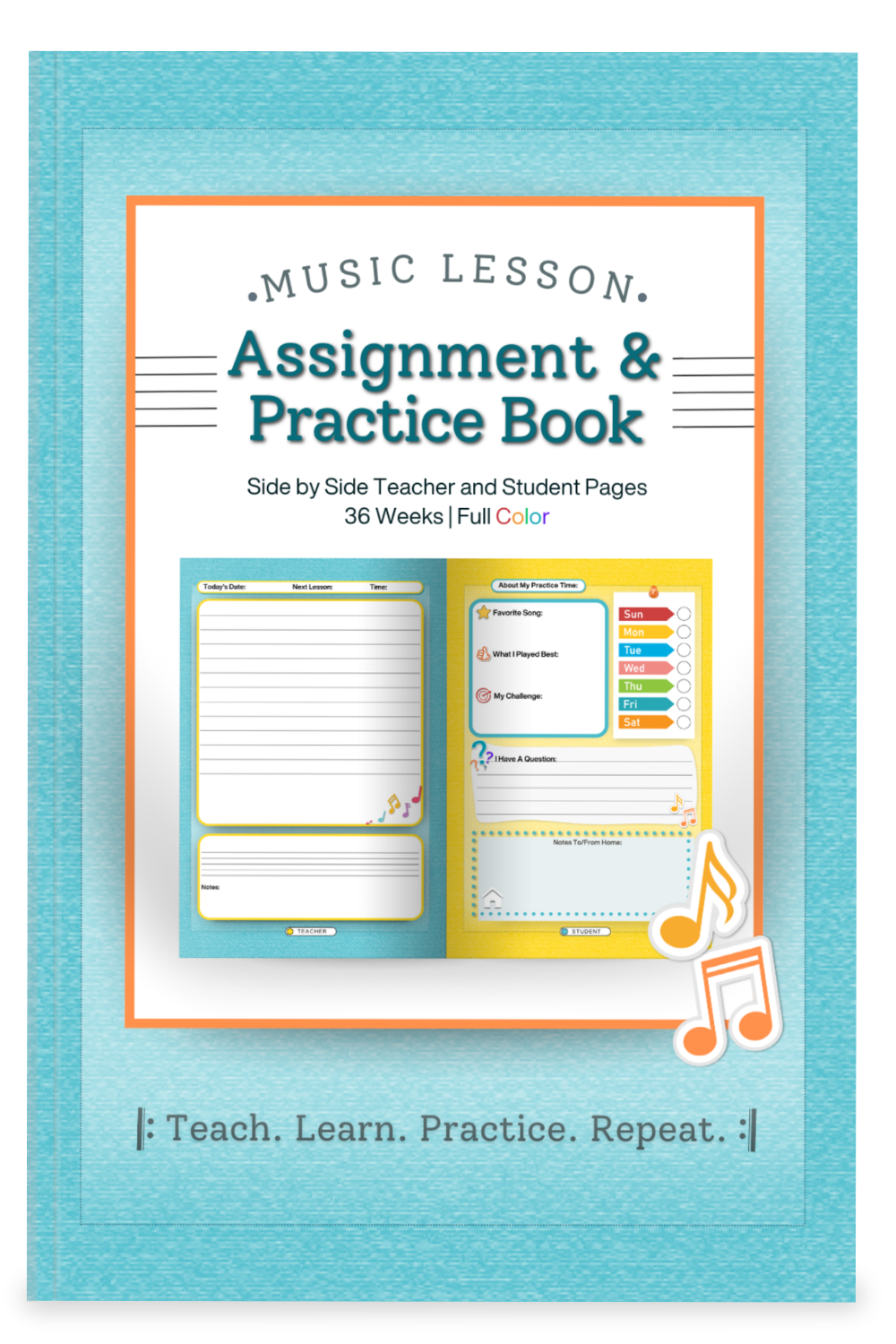 Music lesson assignment and practice book for kids ages 5-12