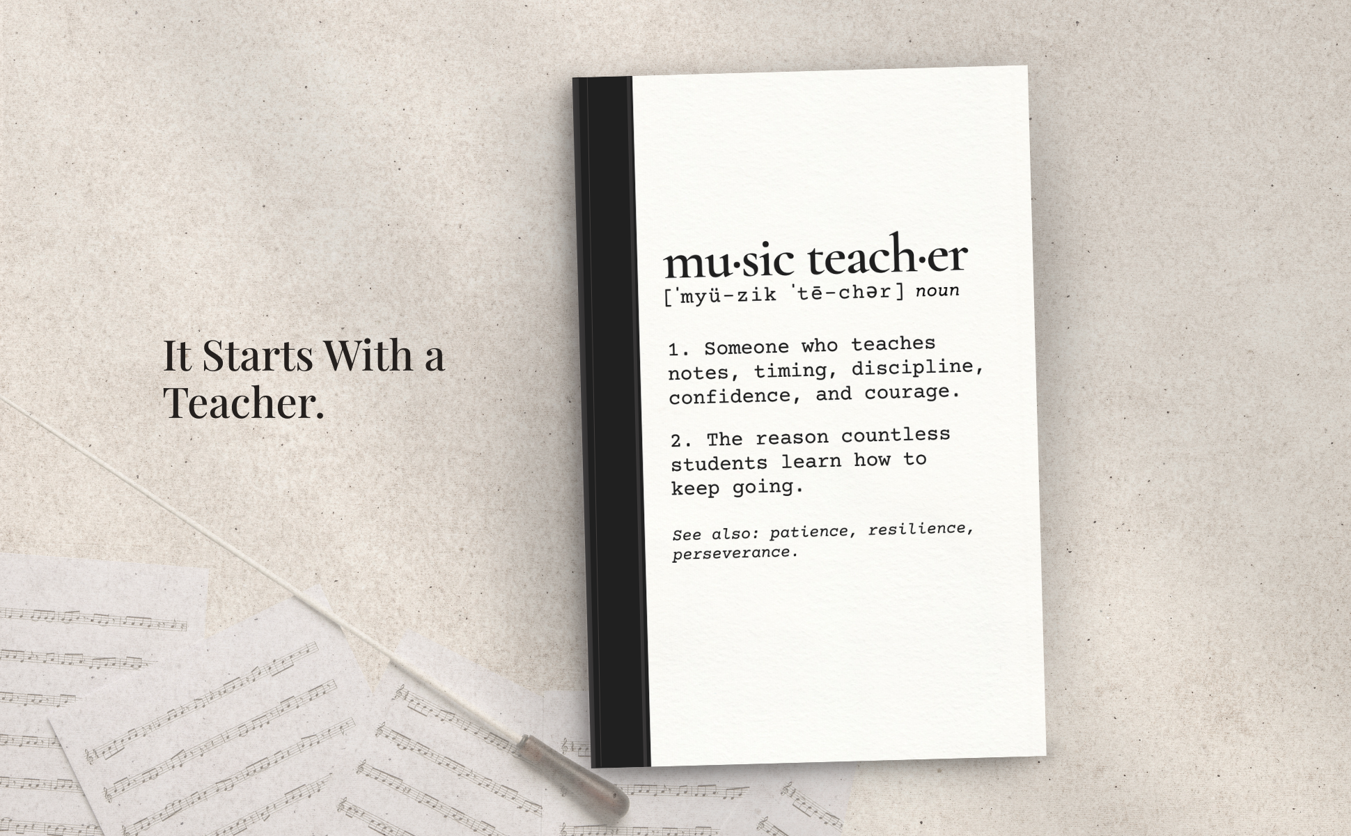 Music Teacher Gift Journal - features definition of a Music Teacher to show appreciation