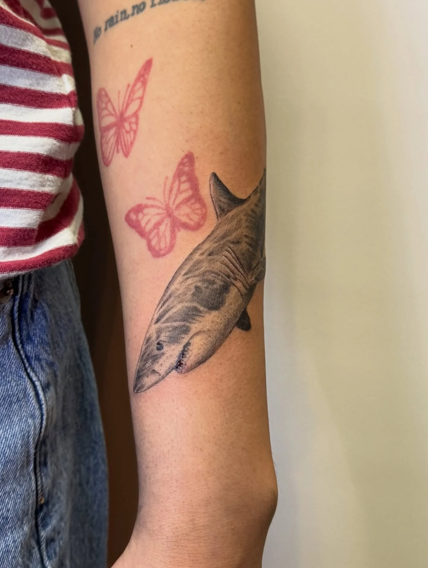 Great white shark for Adeleen 🦈
&bull;
Booking end of February into March 
text, dm or email to book ✨

@blackaltartattooco