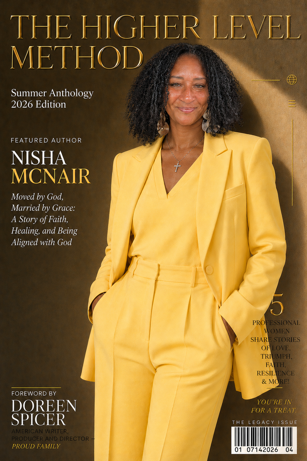 Nisha McNair in a yellow suit on her featured author cover