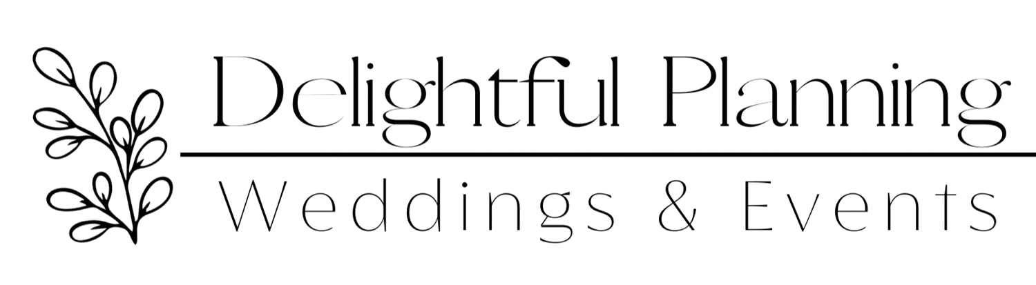 Elegant logo with stylized floral design on the left, featuring the text 'Delightful Planning Weddings & Events' in a thin, modern font.