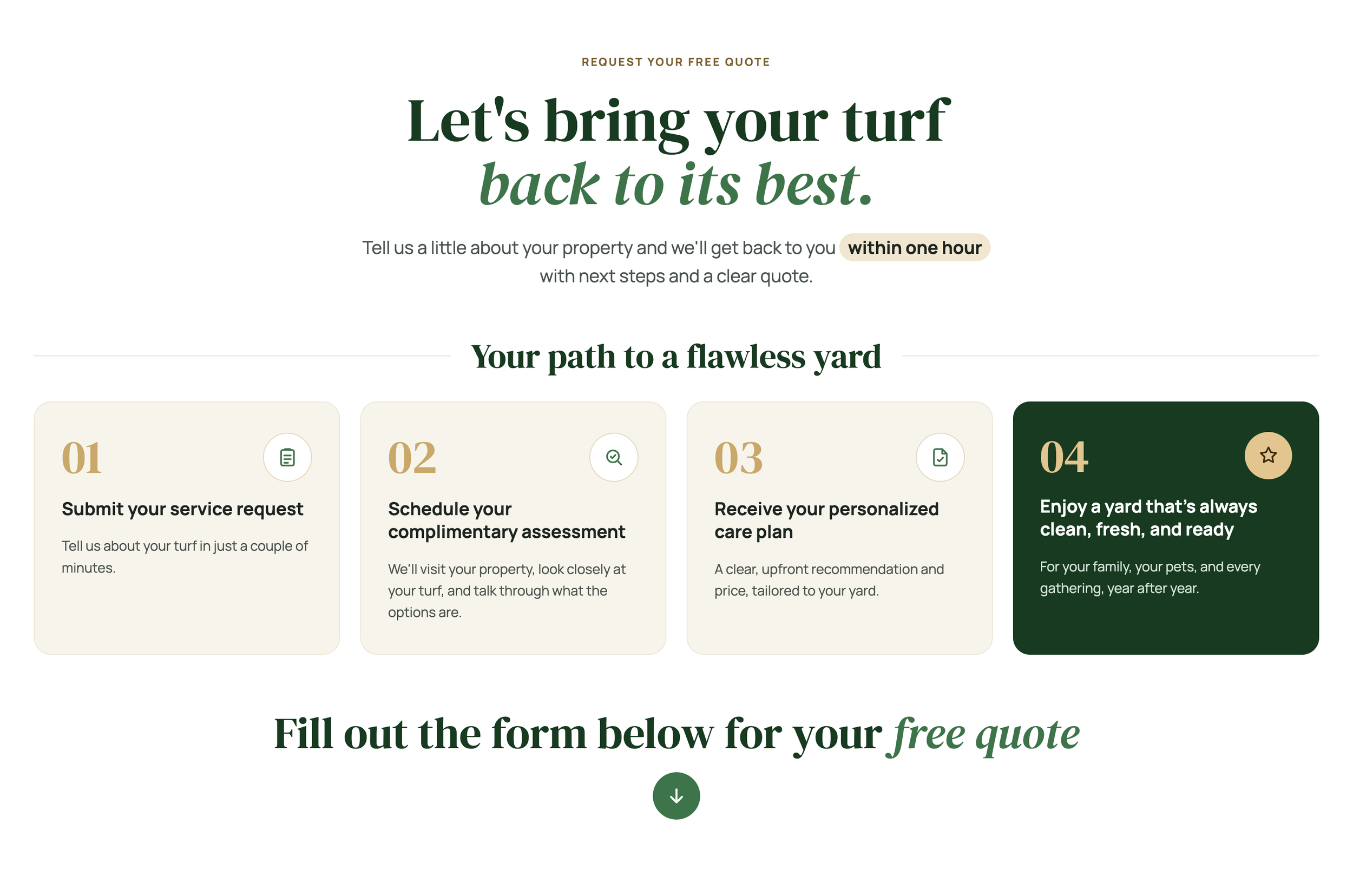 Request a quote form for artificial turf cleaning from The Turf Concierge