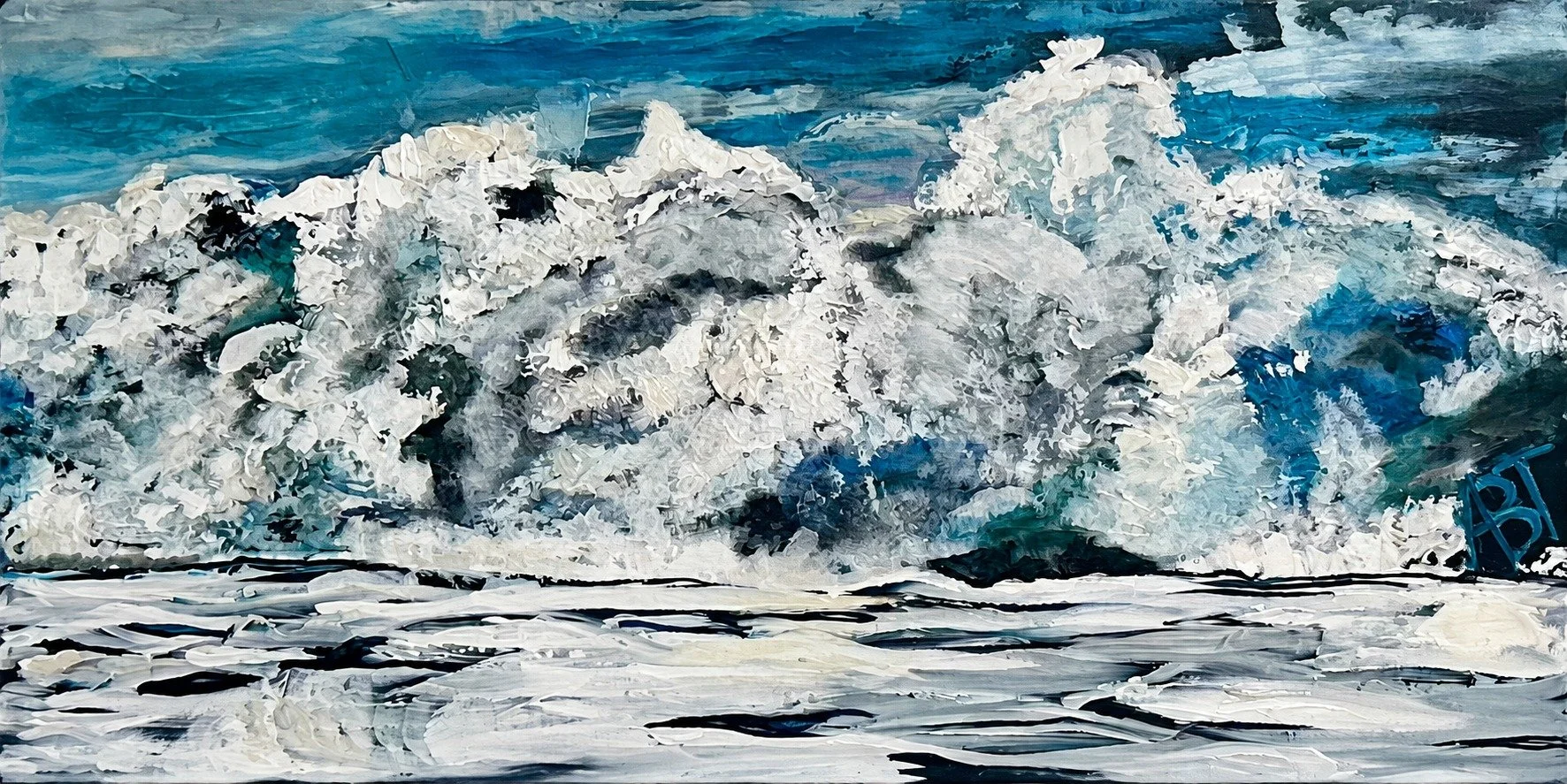 The Breaking Wave
The sea at full force, with thick, whipped paint capturing every burst of spray and foam.
Available