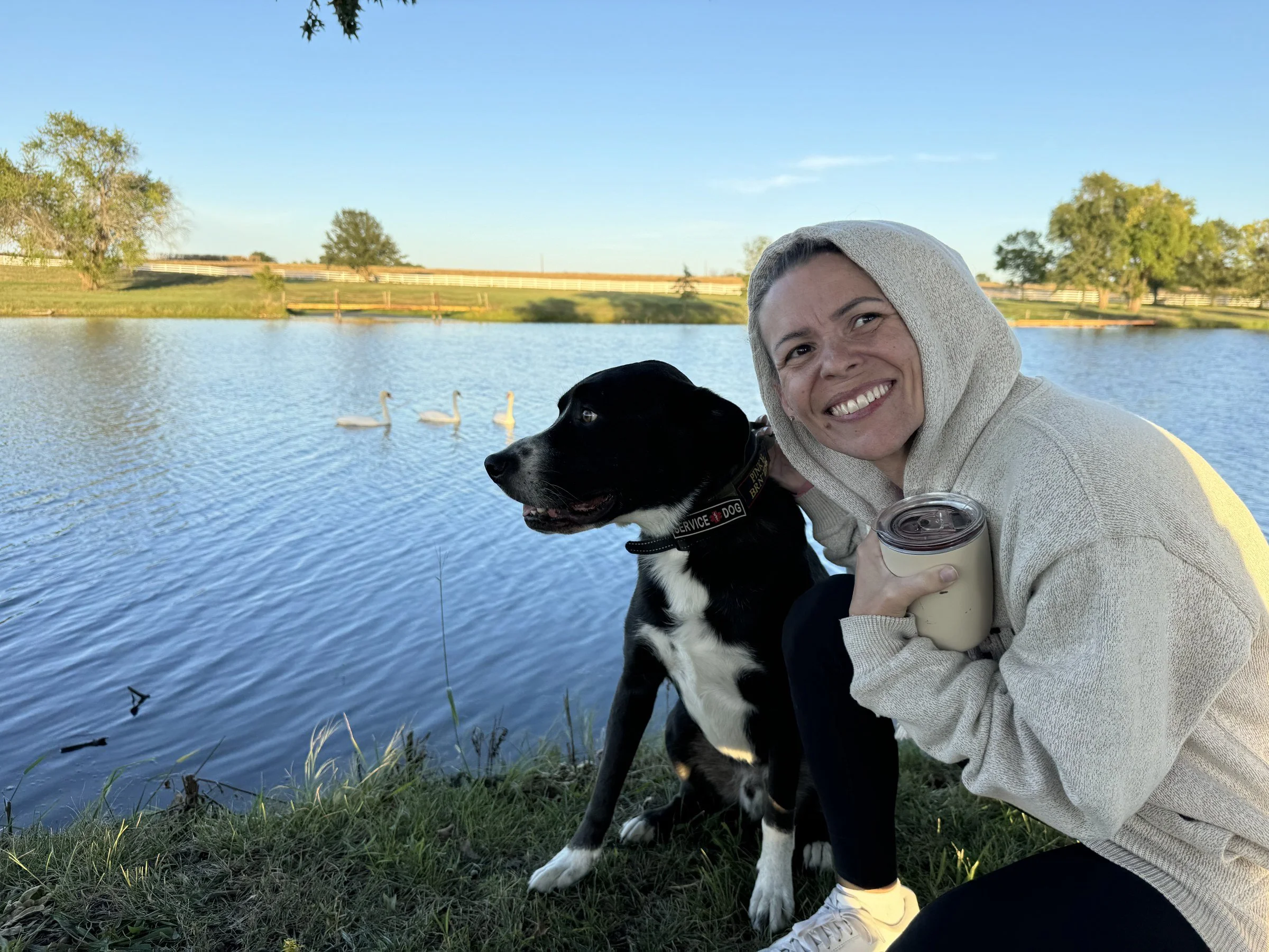 April with Pinky by the lake