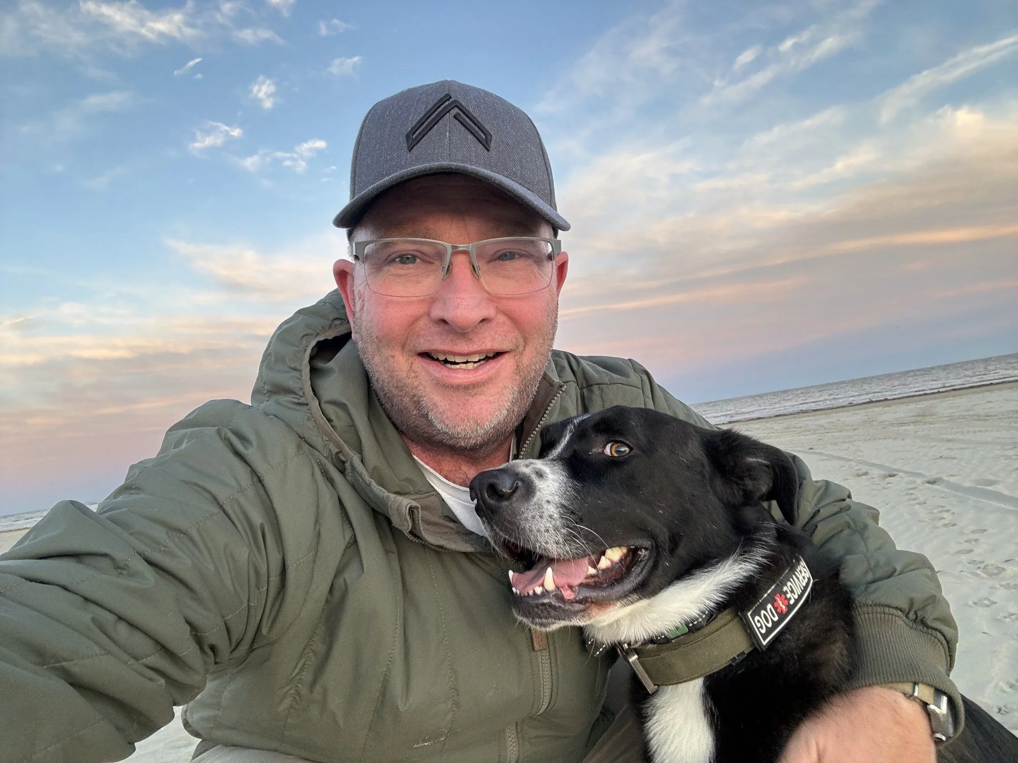 David with Pinky on the beach