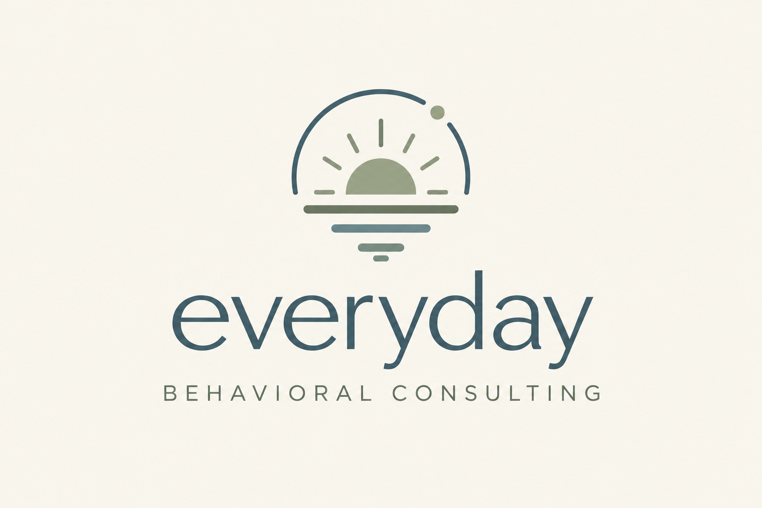 Logo for 'everyday Behavioral Consulting' featuring a stylized sunrise or sunset over water and calming colors.