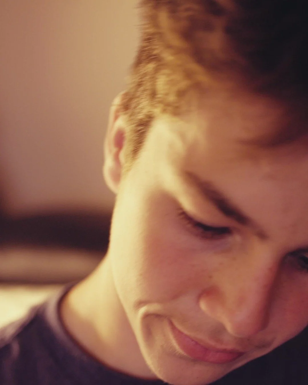 Warm close-up of a young actor in a short film
