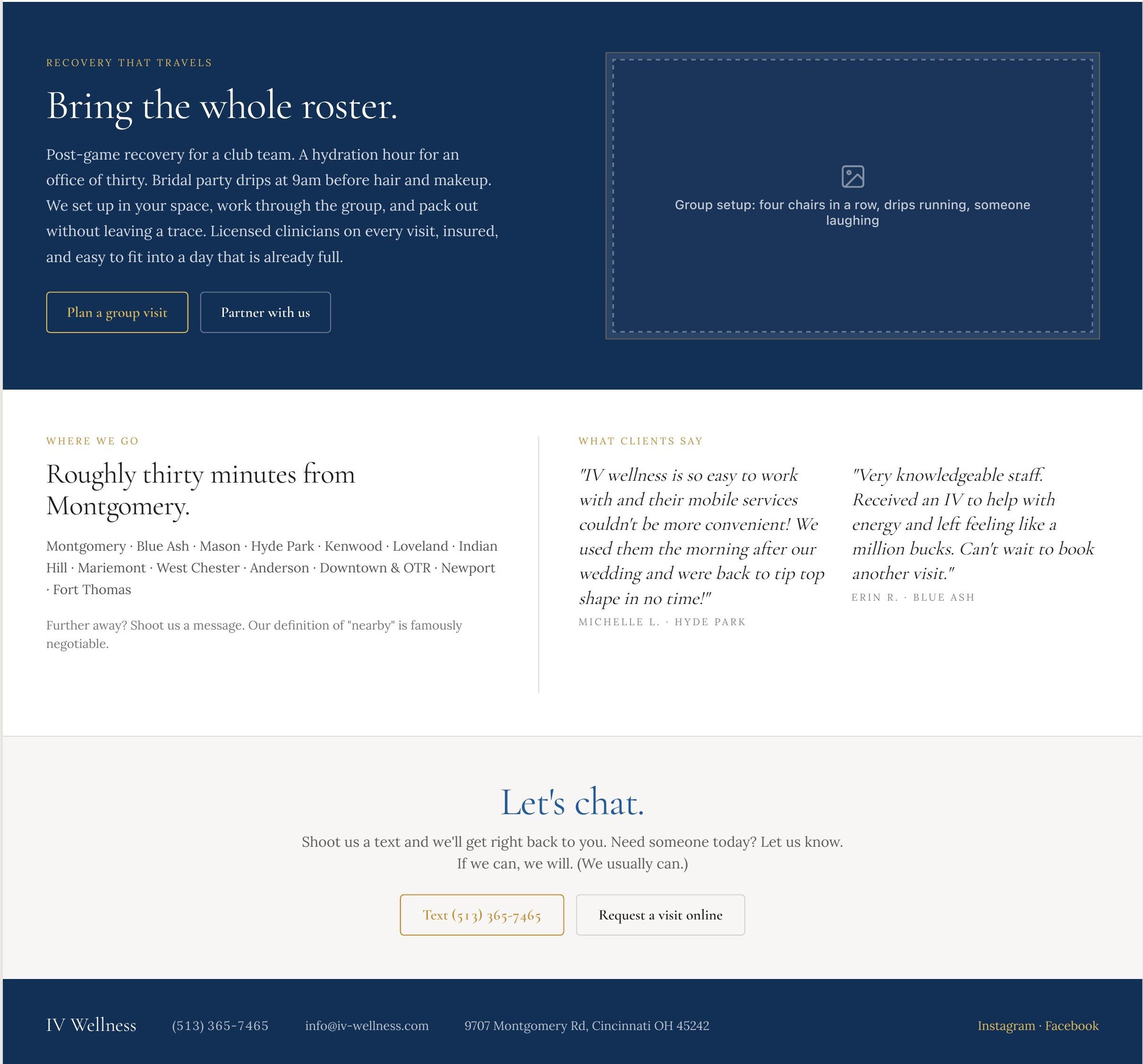 IV Wellness homepage concept, bottom half.