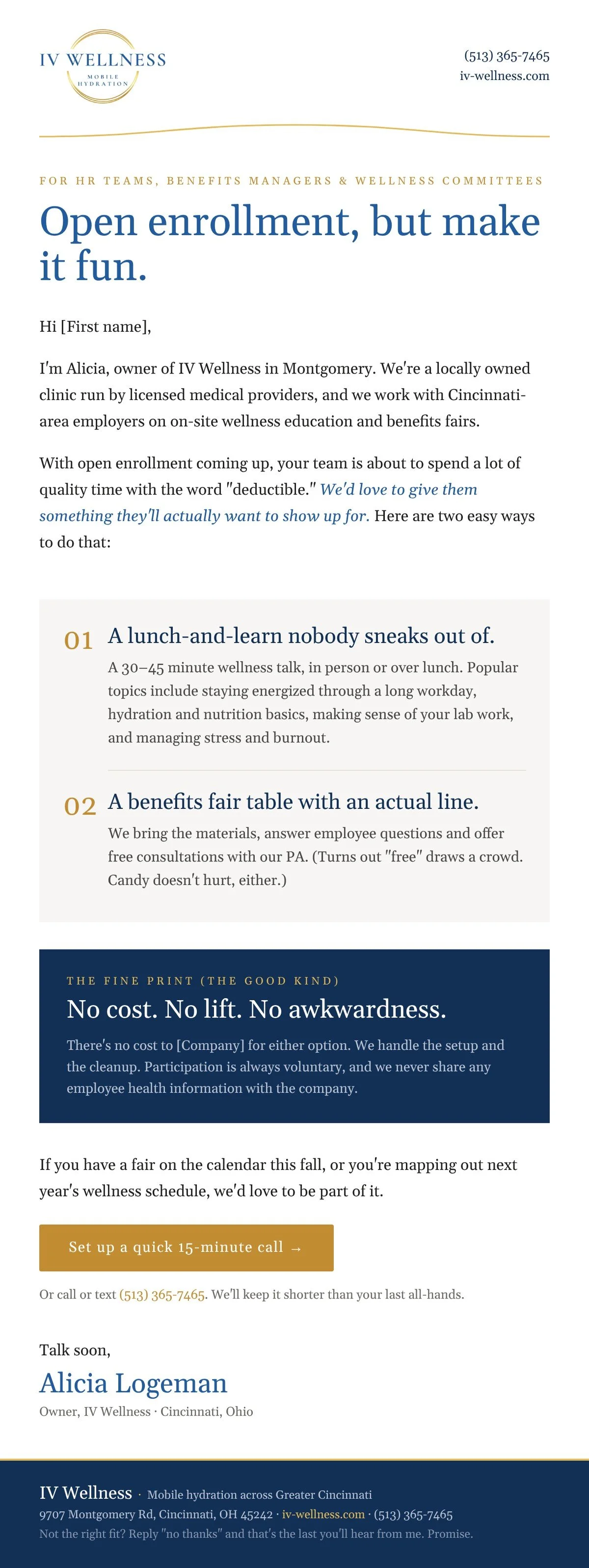 IV Wellness corporate outreach email
