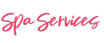 Pink cursive text reading “Spa Services” on a black background