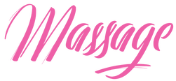 Pink cursive "Massage" lettering on a black background