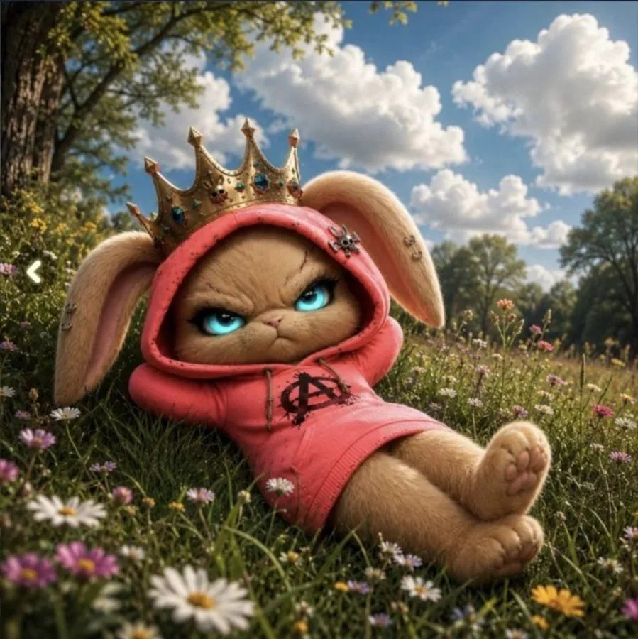 Poopsie lounging in a field of wildflowers