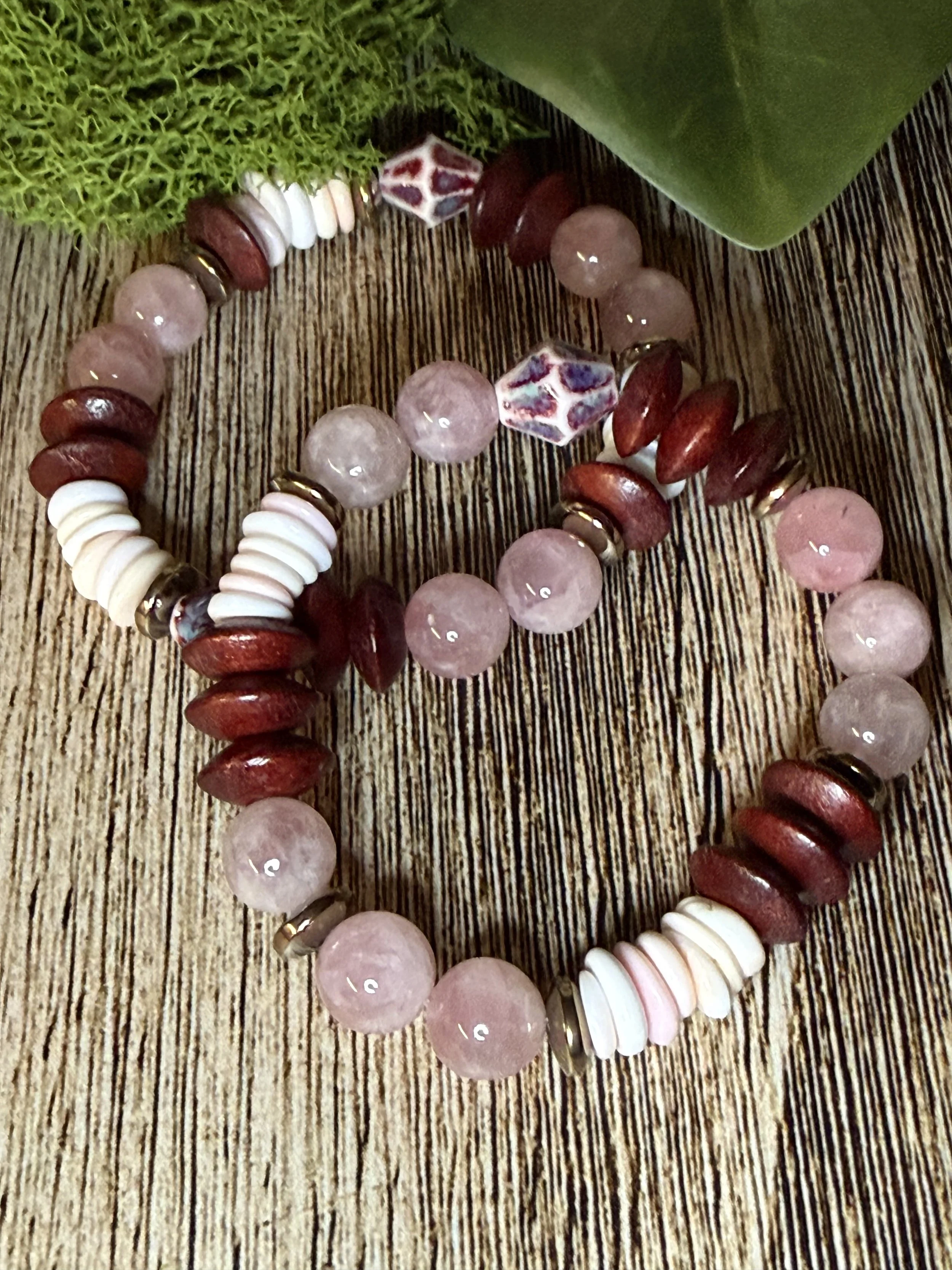 Rose Quartz & Pyrite Shell-Inspired Bracelet Set