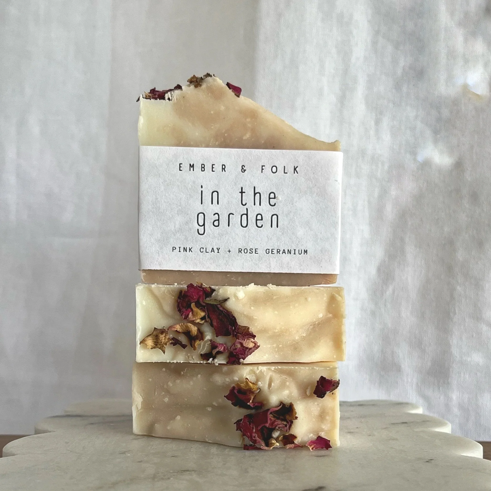 garden inspired hand made soap with rose petals