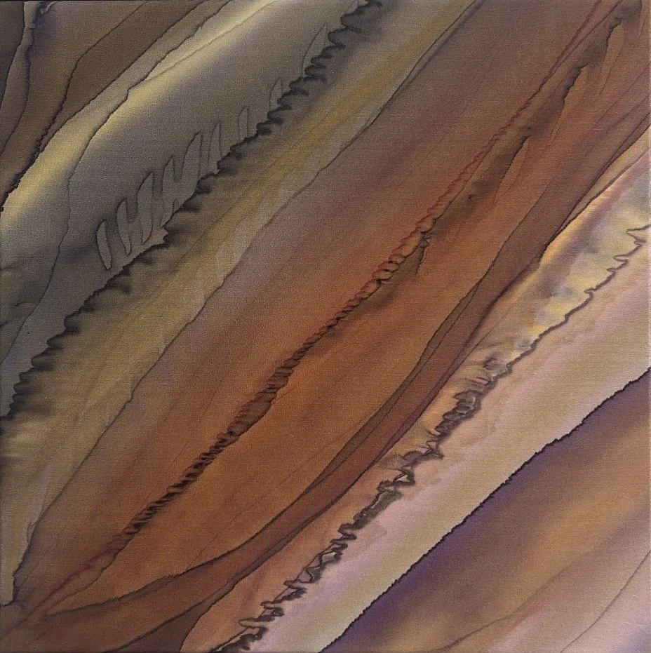 Grounded Heart — original silk painting by Lisa Rodarte, 14 × 14 inches