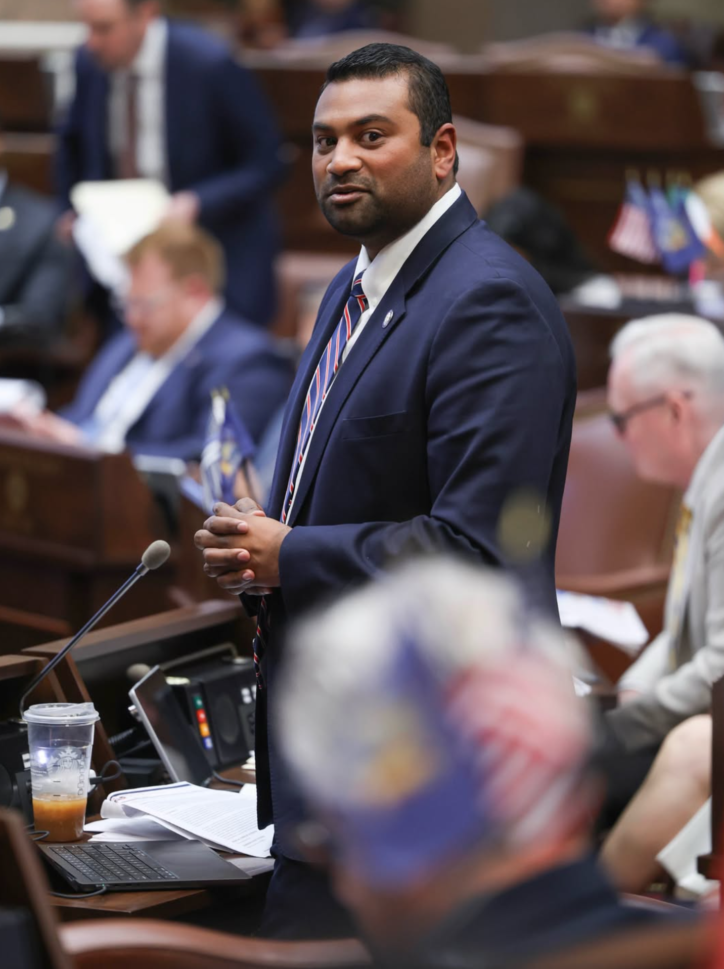 Anil Beephan in the New York State Assembly Chamber. He looks lost.