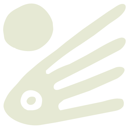 Stylized illustration of a hand with a sun in the background.