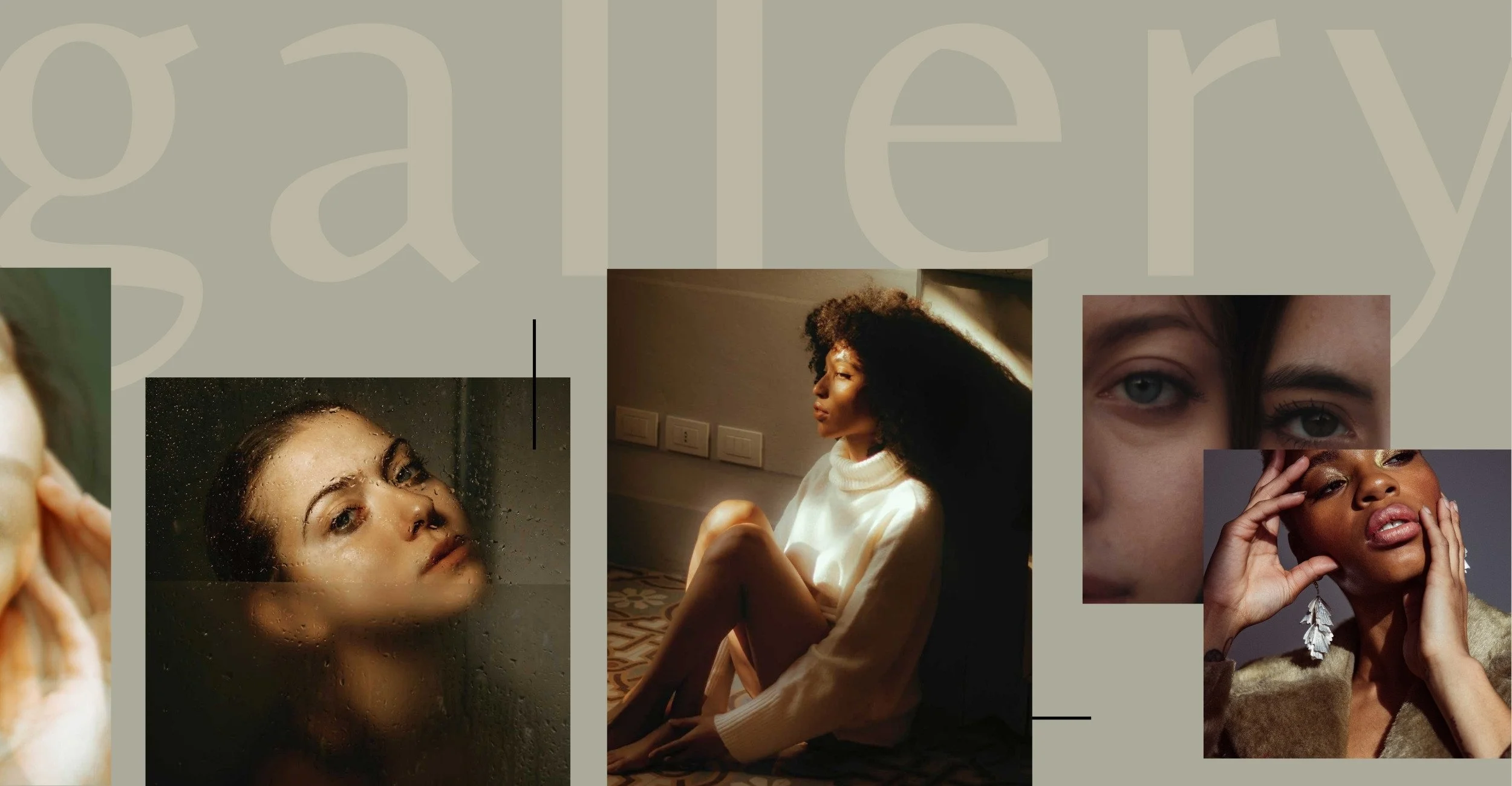 Collage of various women with different skin tones and hairstyles in artistic and contemplative poses.