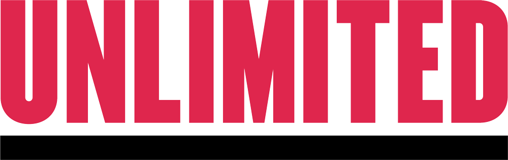 Logo: text reading 'UNLIMITED' in bold red capital letters on a white background.