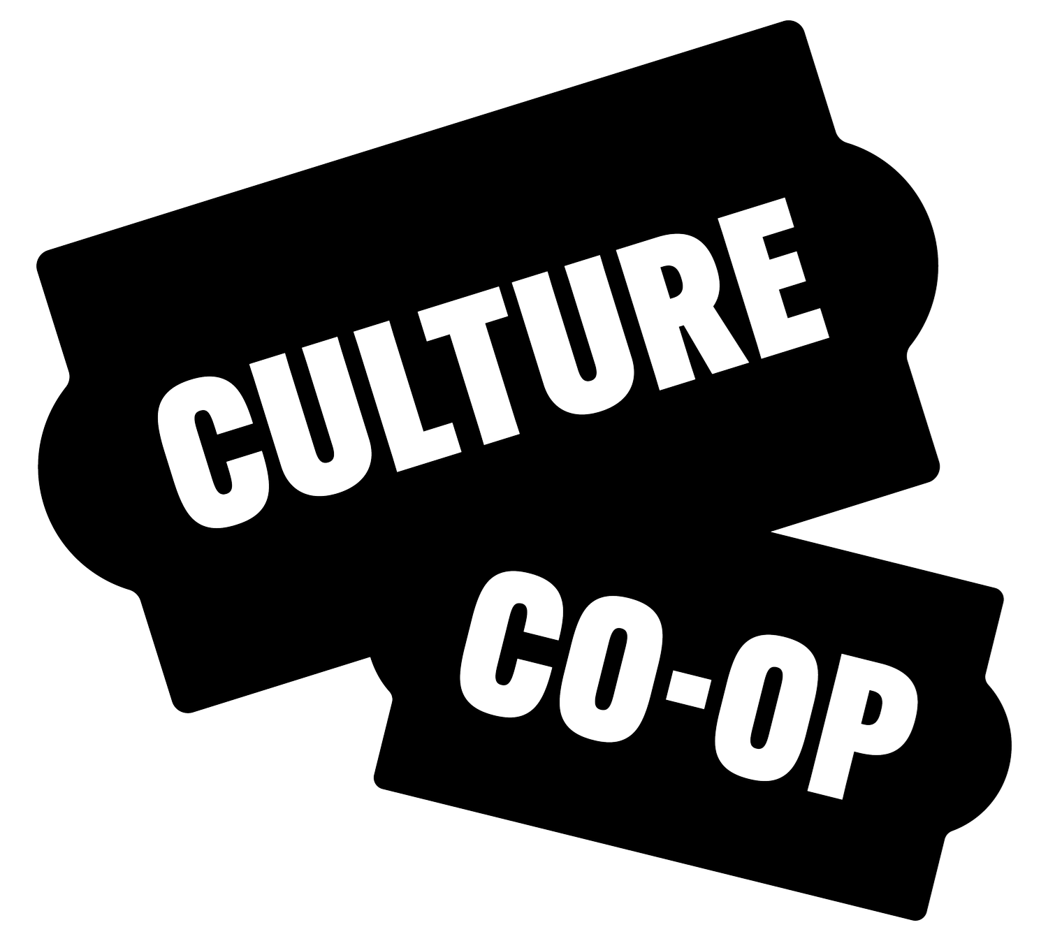 Black and white graphic with overlapping labels reading 'CULTURE' and 'CO-OP' in bold capital letters.