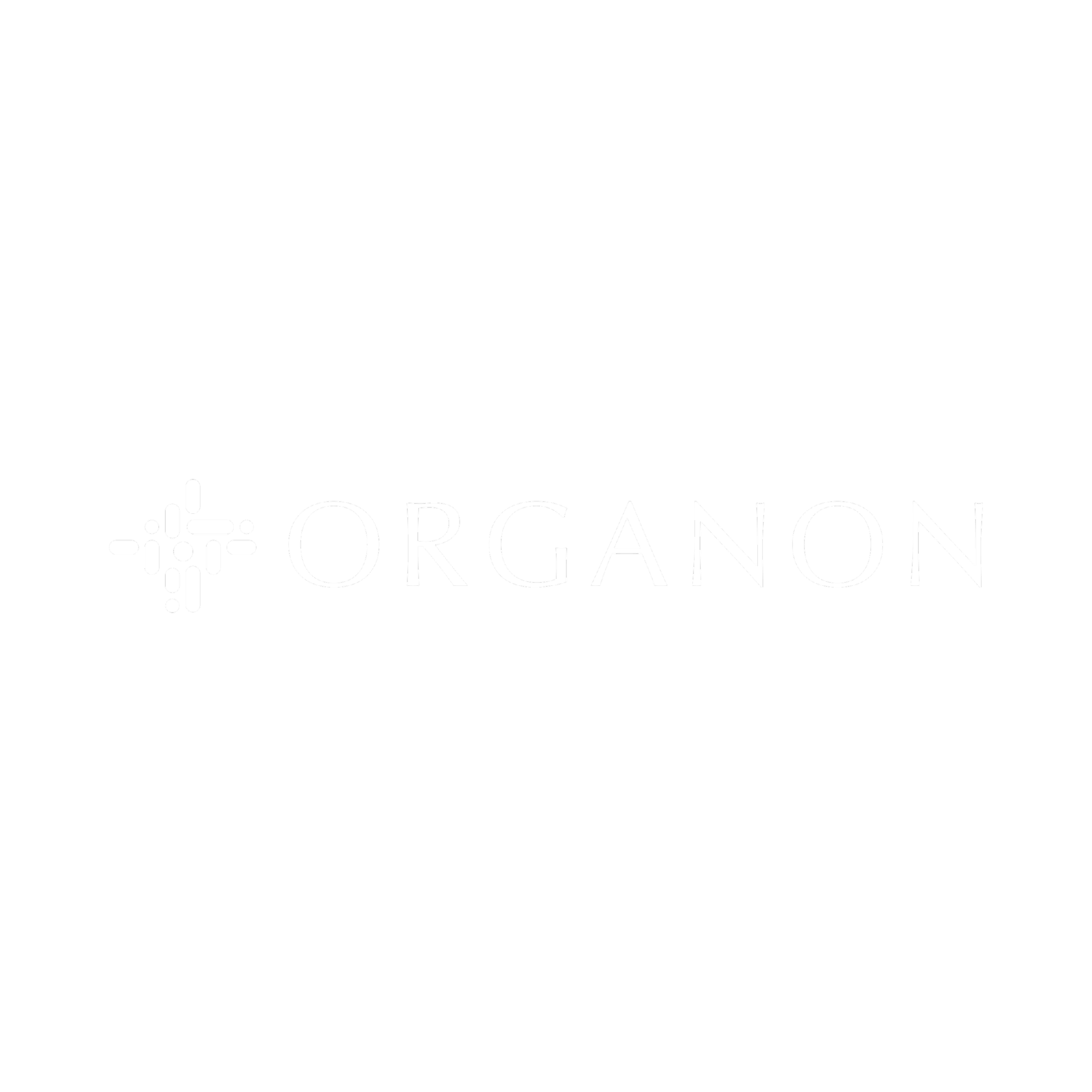 White Organon logo and wordmark on a transparent background