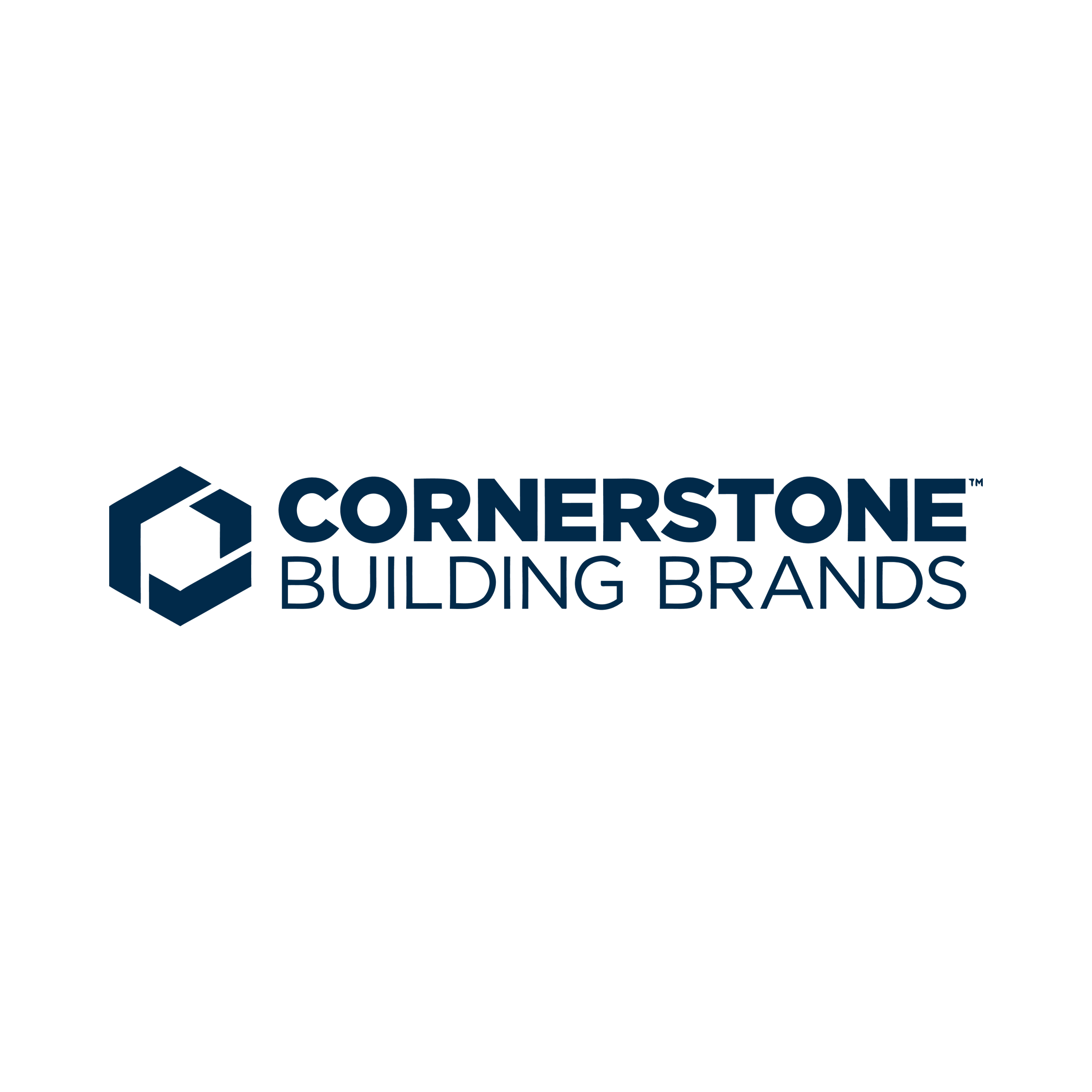 Cornerstone Building Brands logo with geometric blue icon and company name