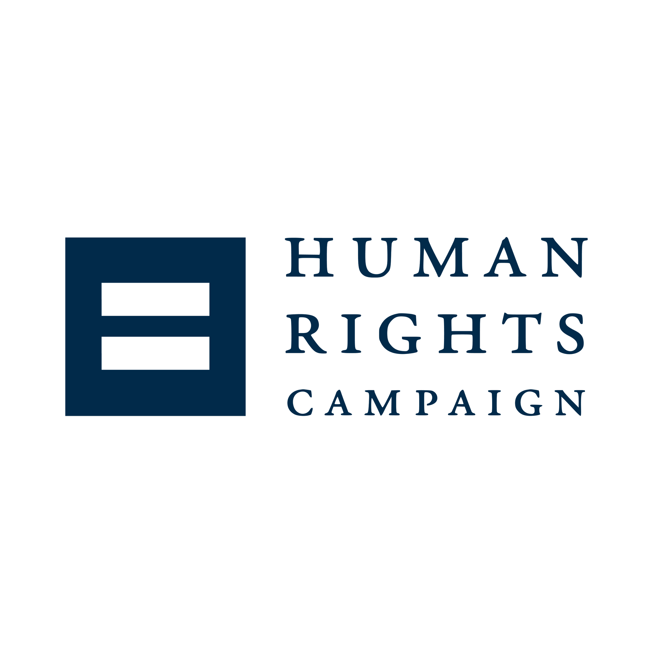 Human Rights Campaign logo in dark blue on a white background