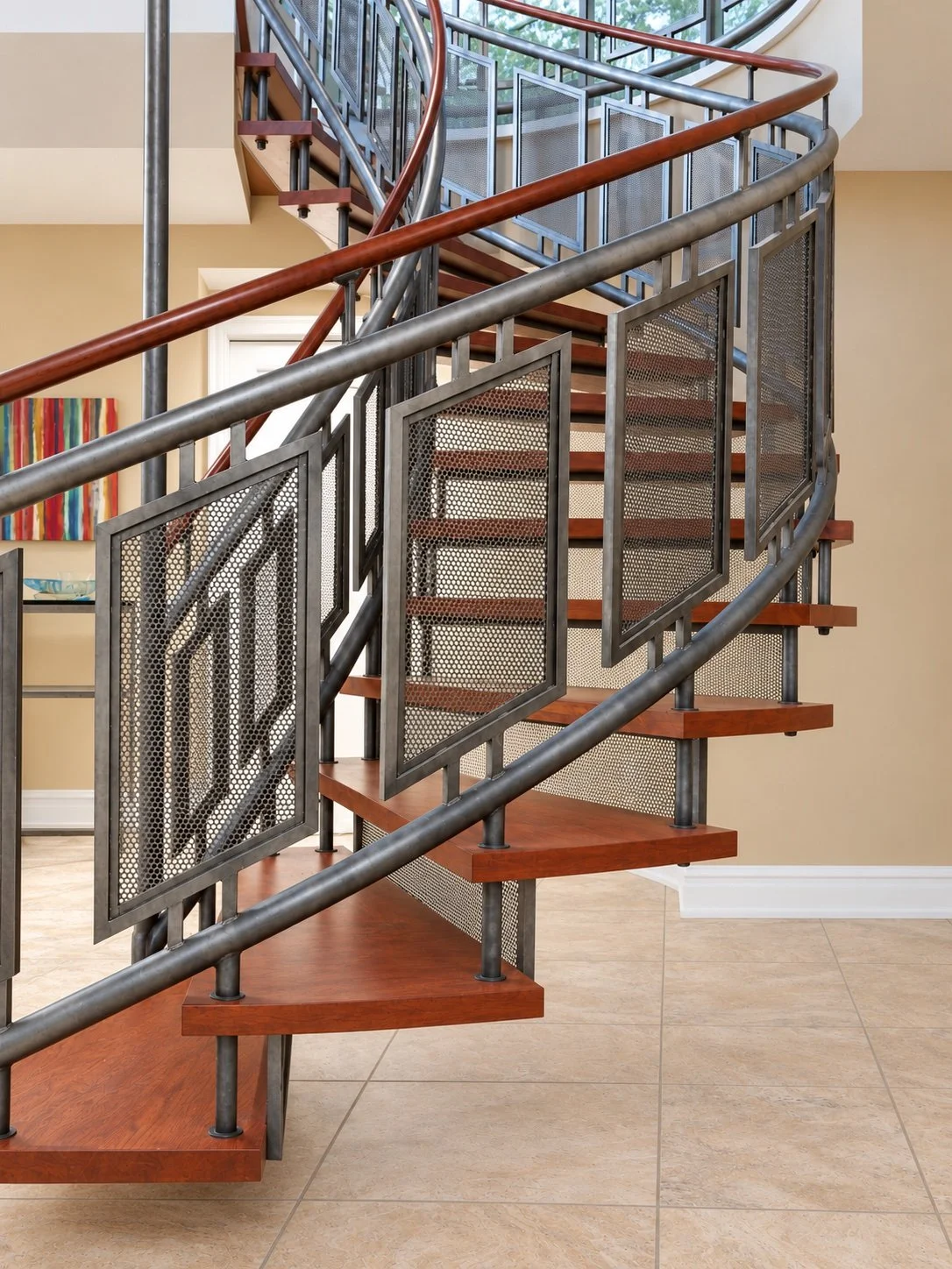 Curved mesh stair from a low angle