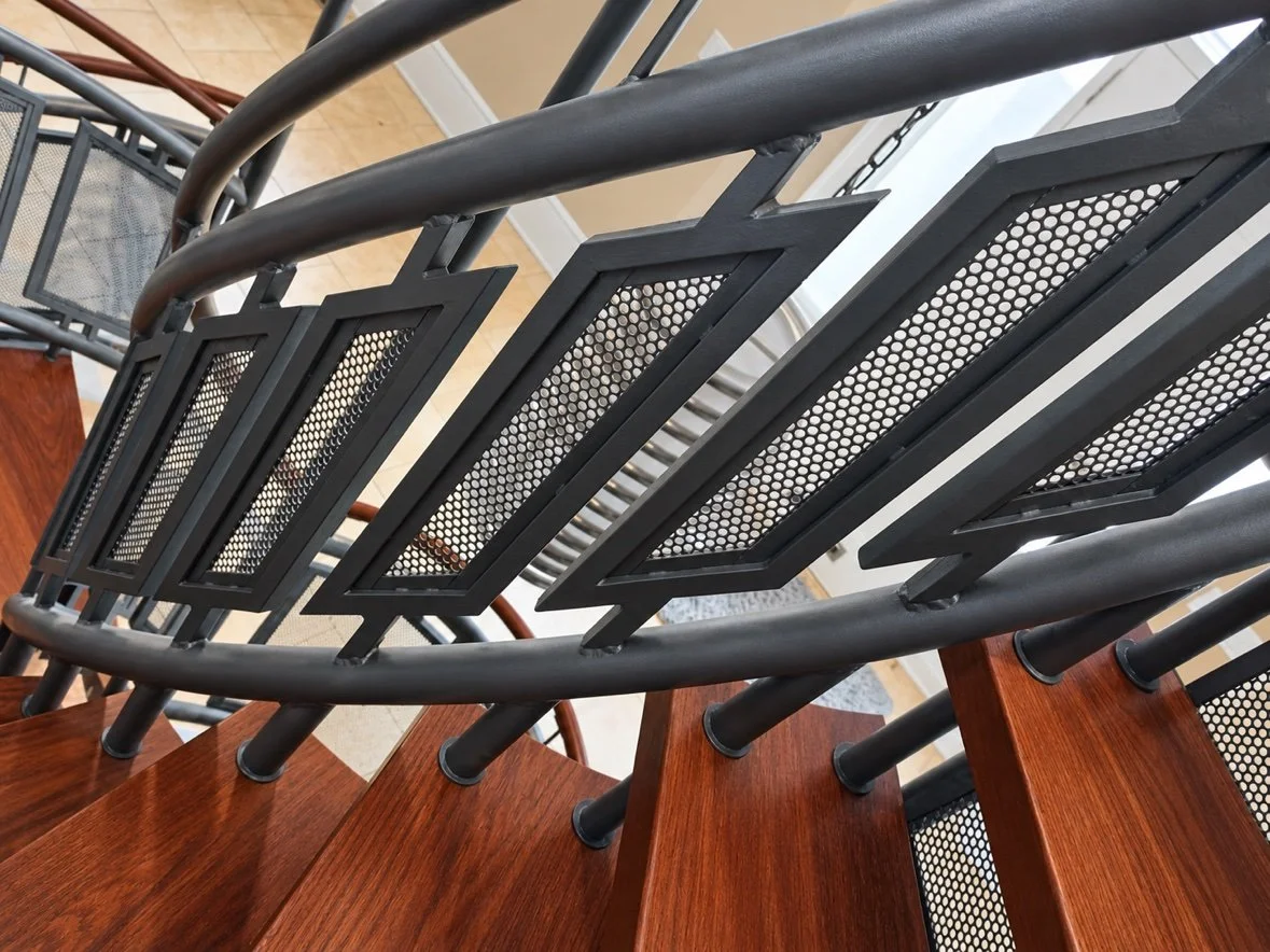 Mesh panels and metal handrail, close-up