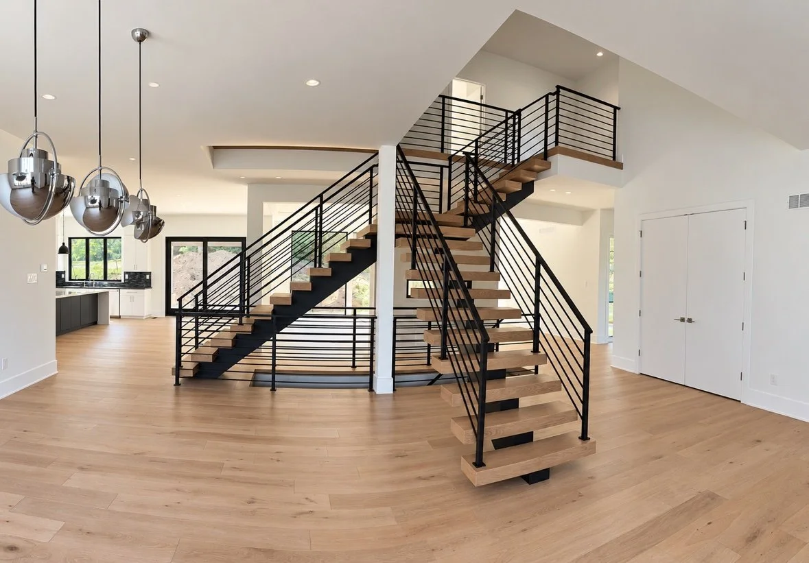 Switchback with horizontal-bar railing
