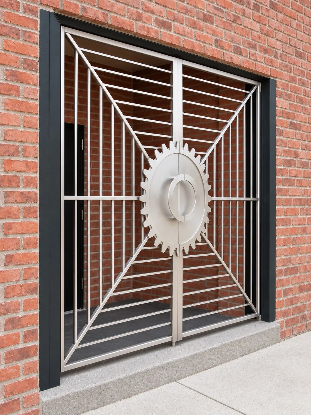 Stainless steel gear gate, wide view
