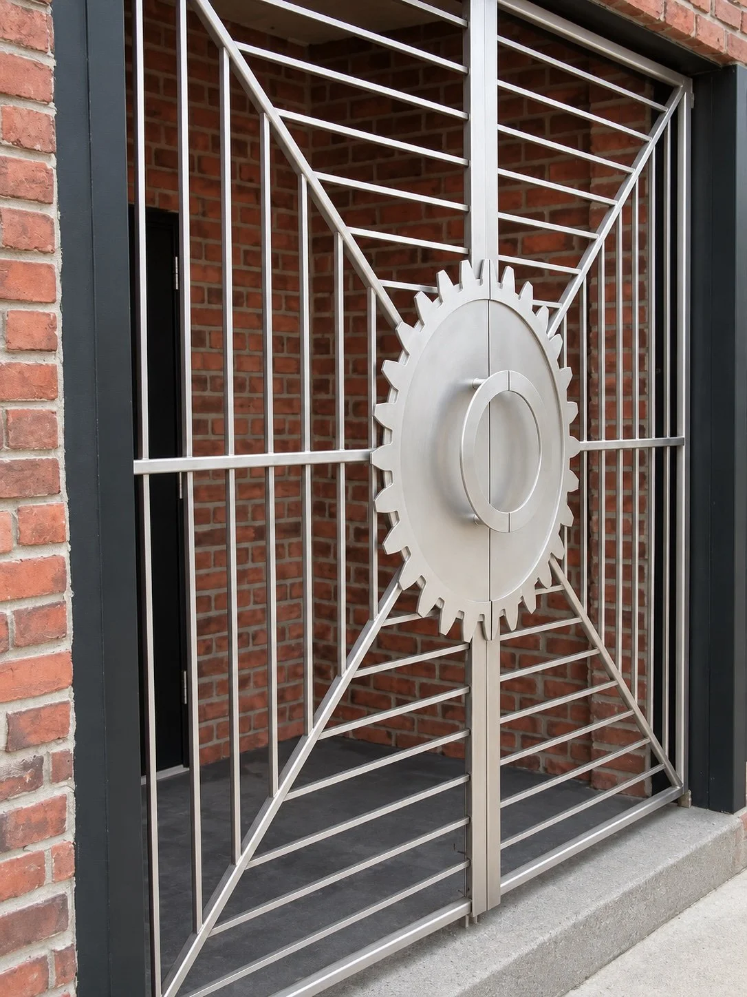 Stainless steel gear gate, from an angle
