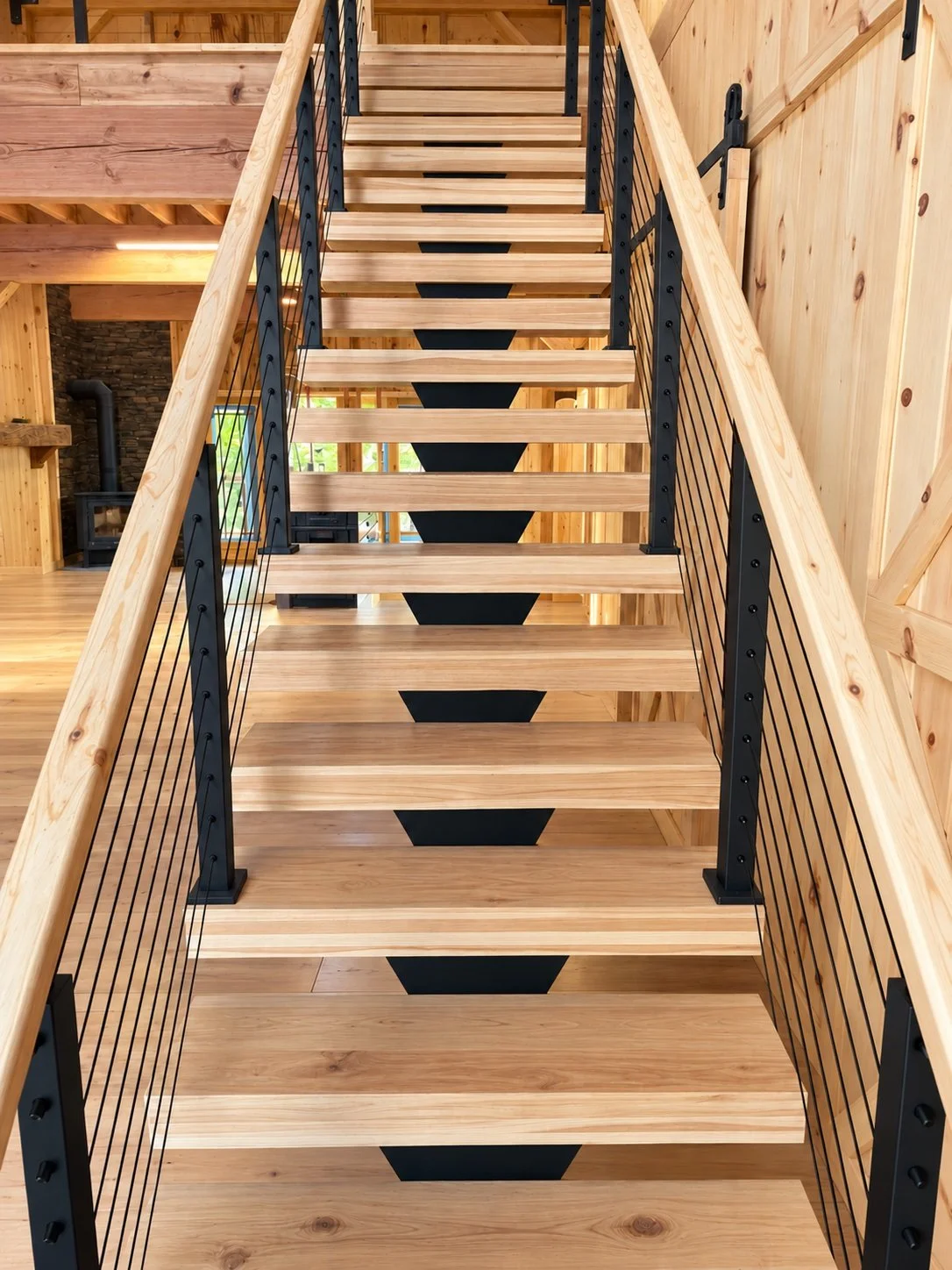 Floating stair with wood treads