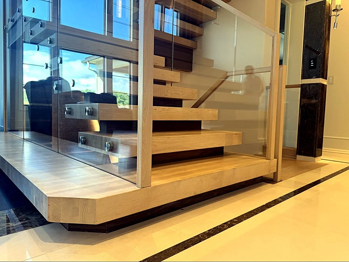 The Blockley stacked-block staircase, finished flight with wide entry platform