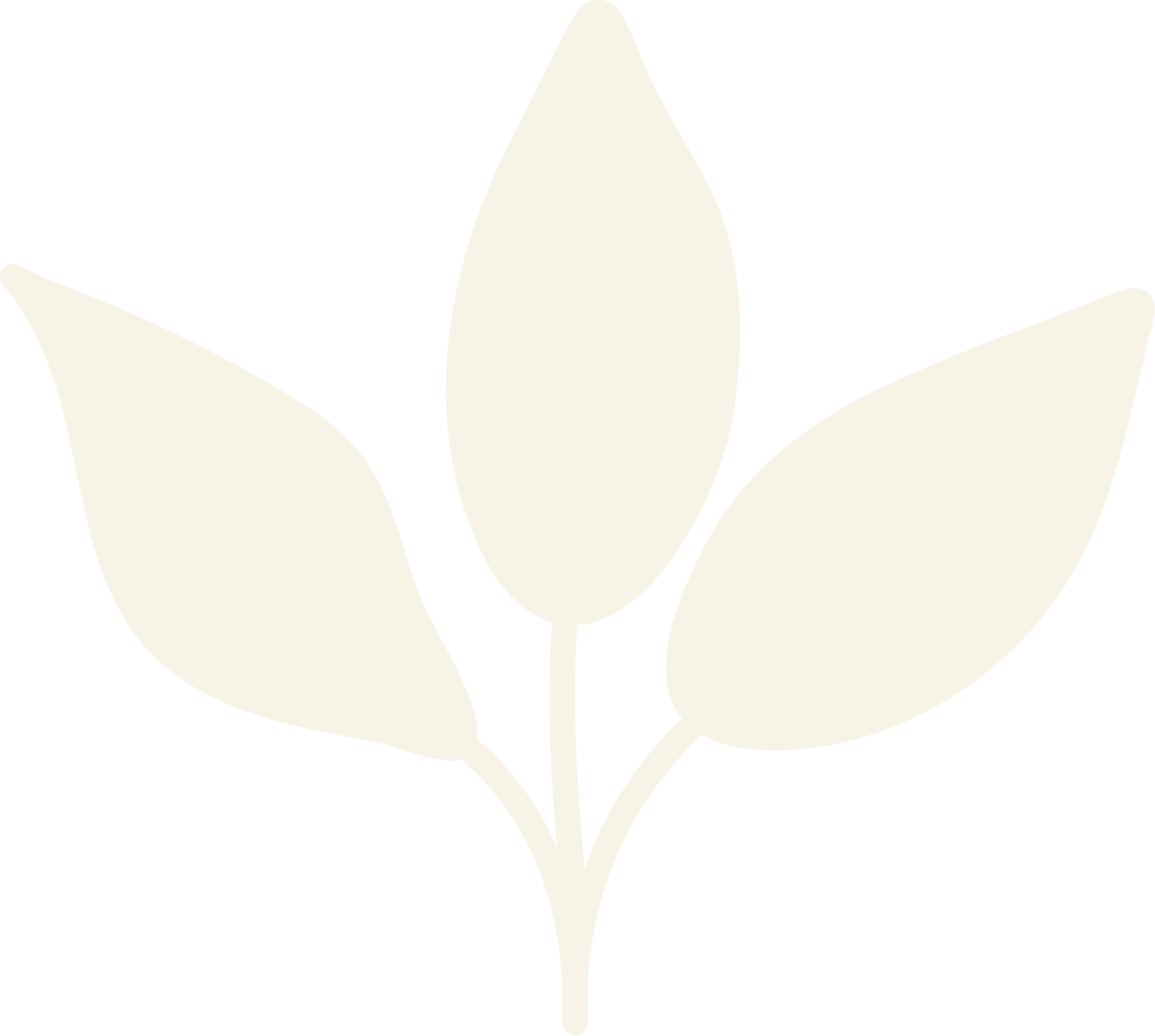 A minimalist, stylized illustration of a plant with three large leaves and a central stem.