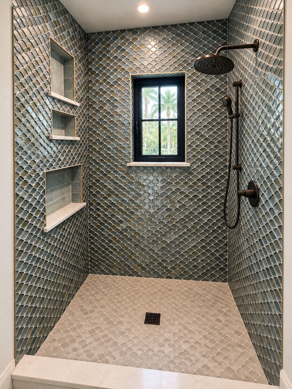 Fish-Scale Tile Shower Remodel