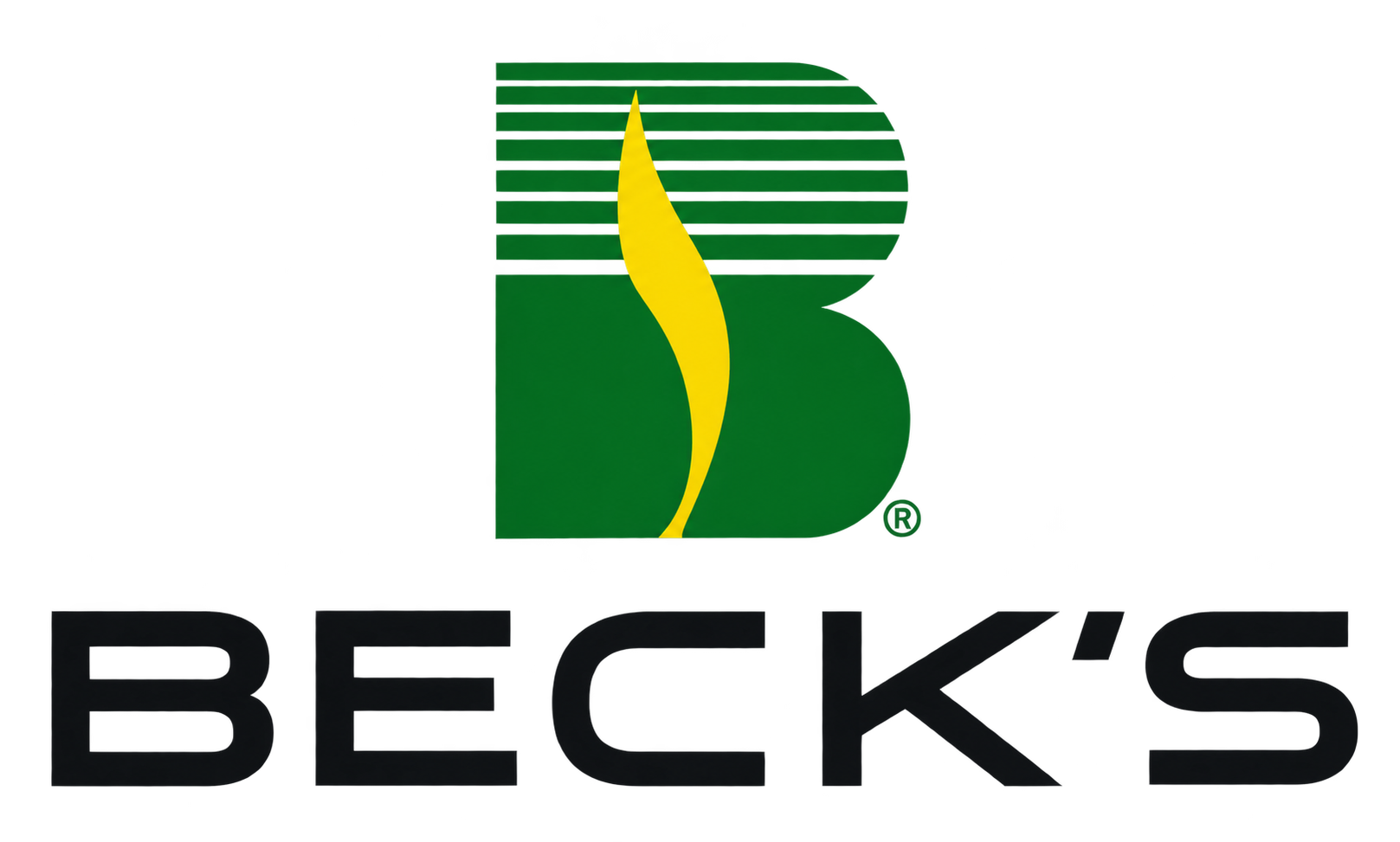 Beck's beer logo featuring a green and yellow stylized 'B' with a yellow vertical leaf shape, with 'BECK'S' written below in black.