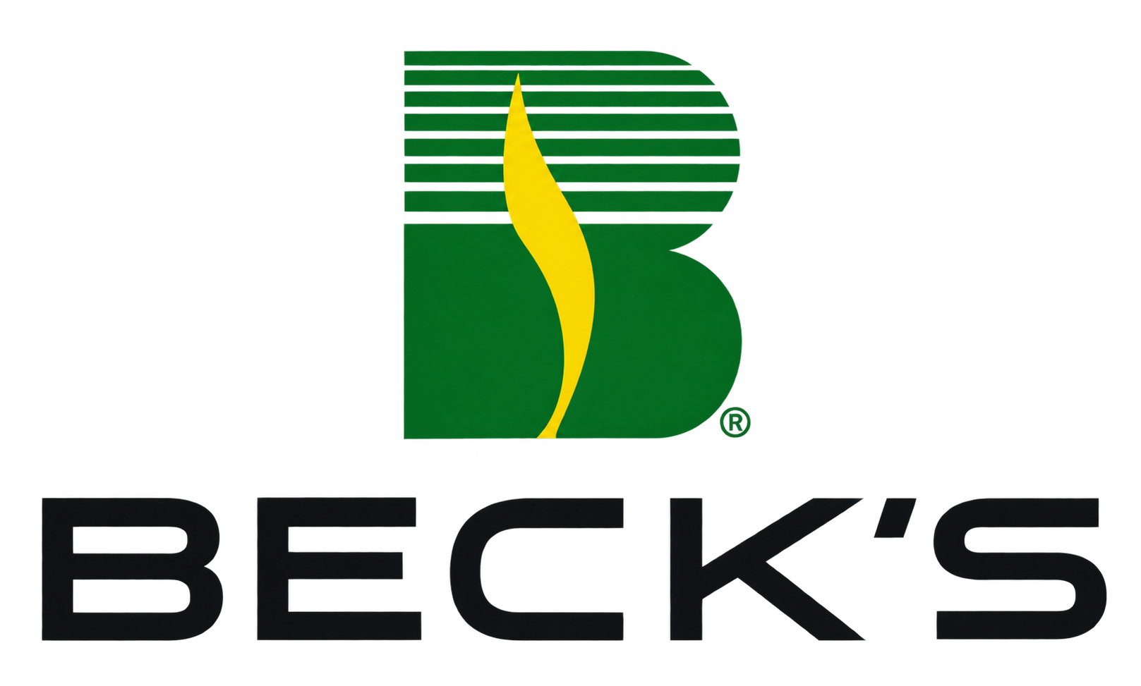 The Beck's beer logo features a stylized green letter B with a yellow leaf in the center, with the word 'BECK'S' in bold black letters below.