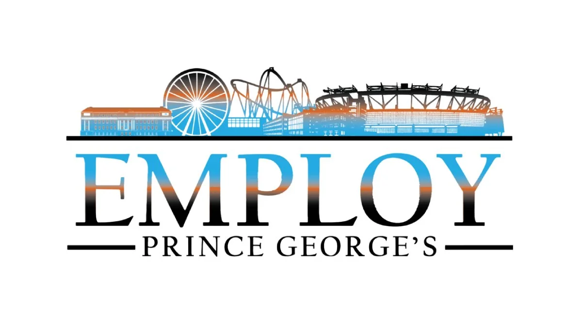Logo for Emplpy Prince George featuring an illustration of local landmarks including a ferris wheel, a roller coaster, and a stadium.