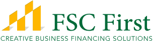 FSC First logo with yellow geometric shapes and green text reading 'FSC First' and 'Creative Business Financing Solutions'.