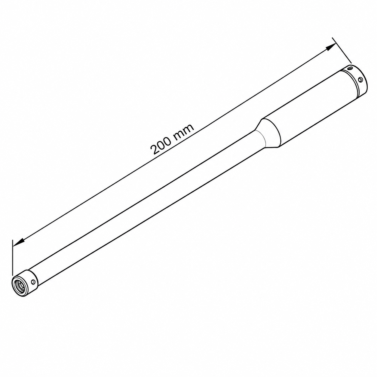 Technical Drawing of Tapered Shaft with 200 mm Dimension.png