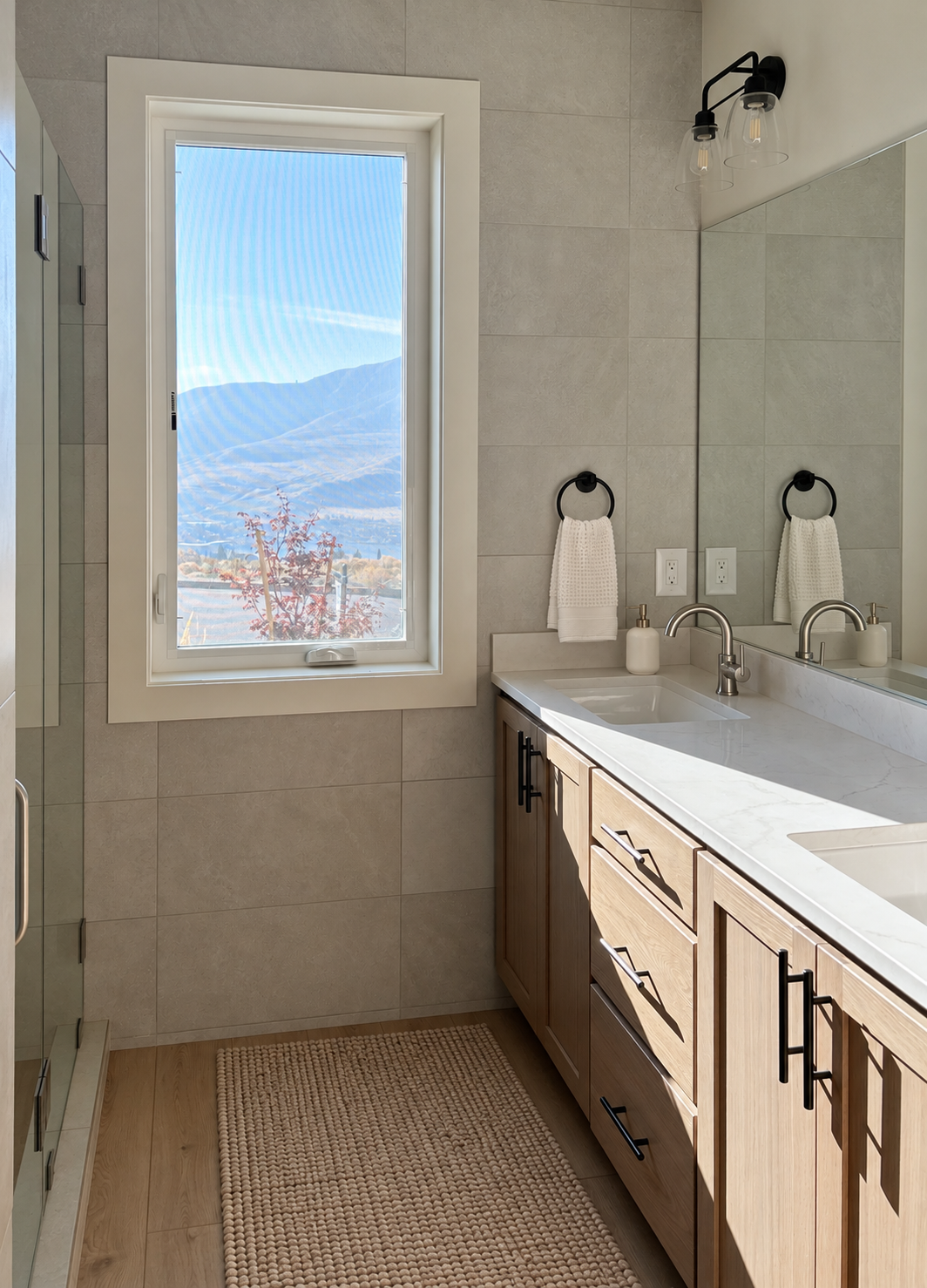 Sunlit Bathroom with Waffle Towel.png
